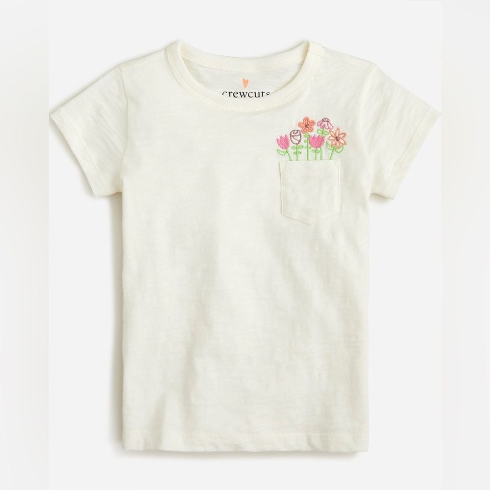 Crewcuts Girls Short Sleeve Embroidered Flower Pocket Graphic Tee. XL. NWOT.